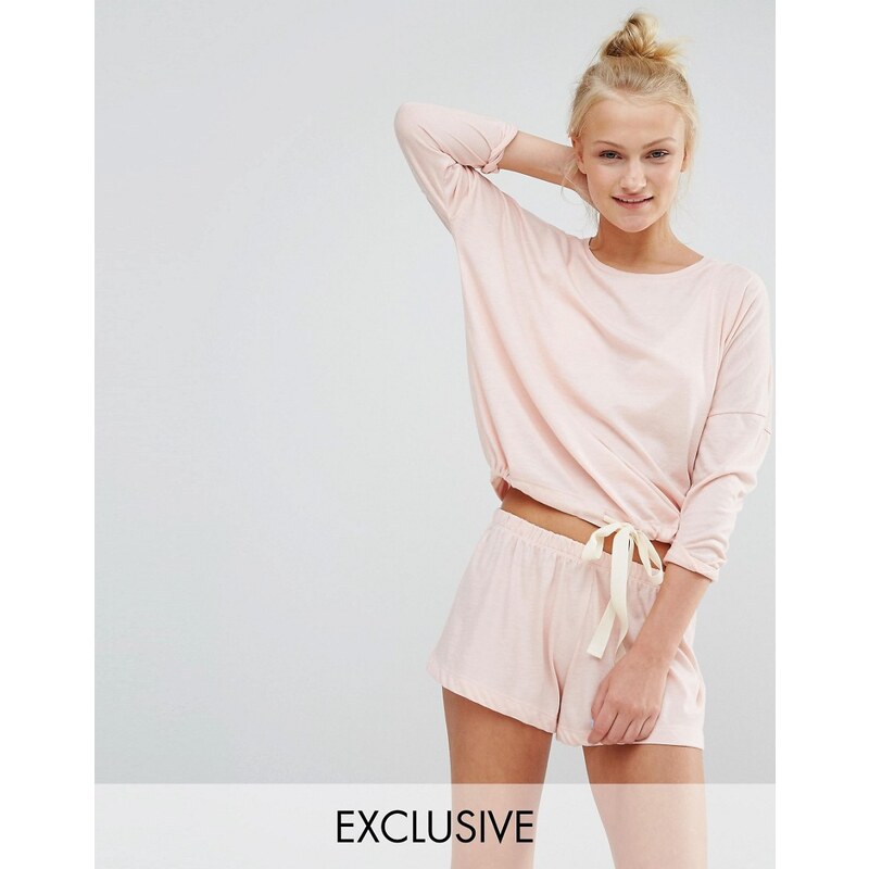 Chelsea Peers - Short et haut de pyjama avec liens à la taille - Pêche pastel - Rose