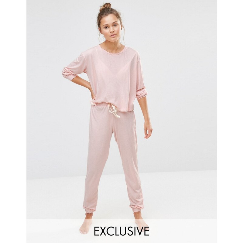 Chelsea Peers - Ensemble pyjama sweat et pantalon de jogging peau de pêche - Rose