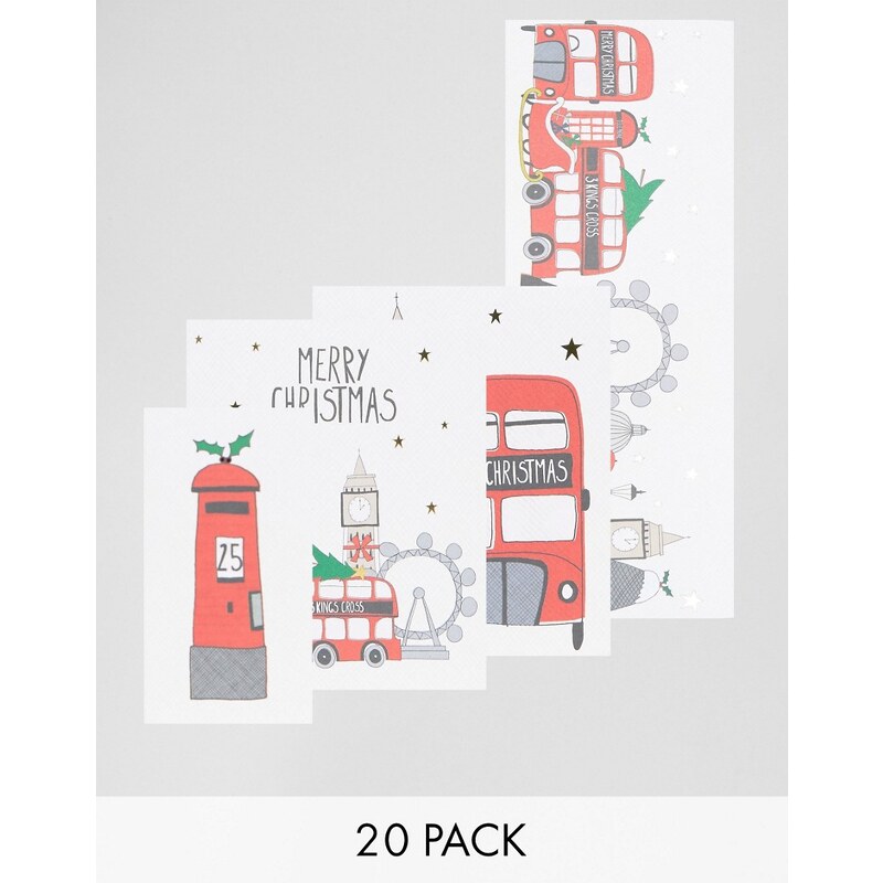 Paperchase - Lot de 20 cartes de Noël bus londonien - Multi