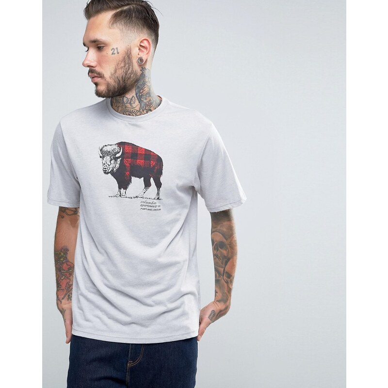 Columbia - T-shirt imprimé bison avec carreaux - Gris