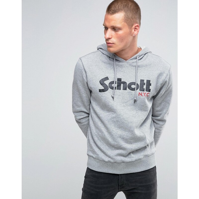 Schott - Sweat à capuche avec grand logo - Gris