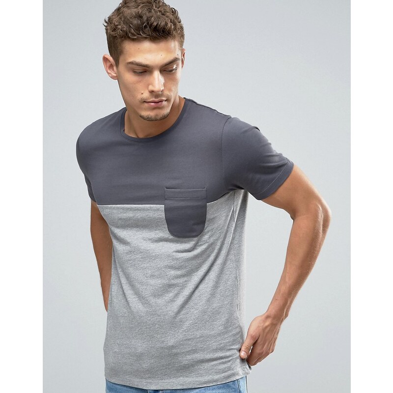 Jack & Jones - T-shirt color block avec poche - Gris