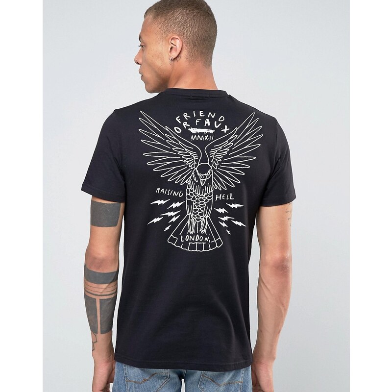 Friend or Faux - T-shirt à imprimé aigle au dos - Noir