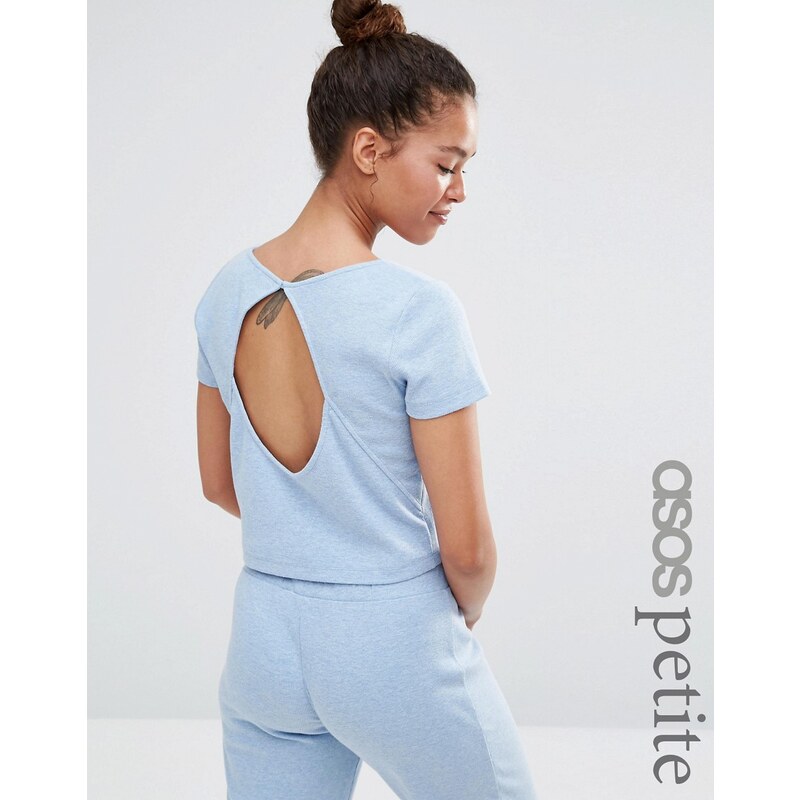 ASOS Petite - T-shirt confort côtelé à manches courtes et dos ouvert - Bleu