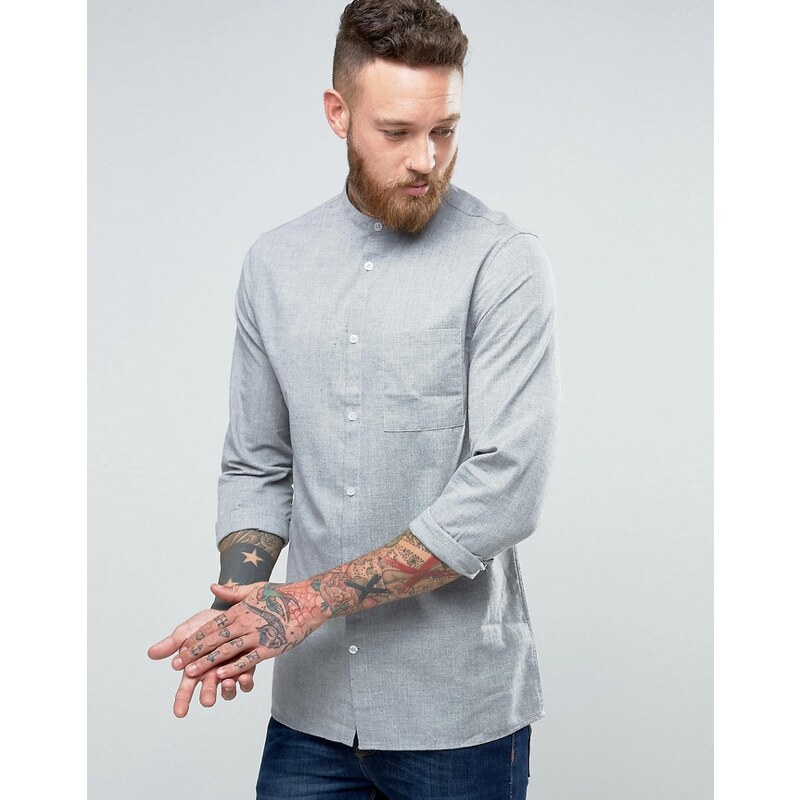 Hoxton Shirt Company - Chemise ajustée habillée en lin - Gris