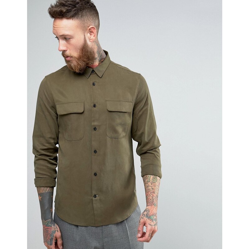 Hoxton Shirt Company - Chemise habillée coupe cintrée en cupro - Vert