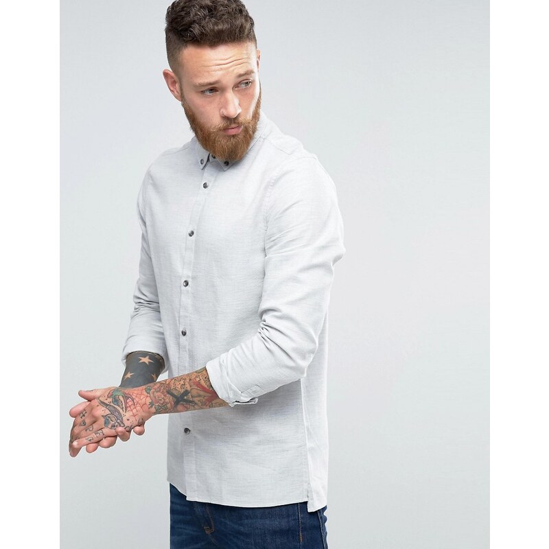 Hoxton Shirt Company - Chemise cintrée habillée à ourlet carré - Gris