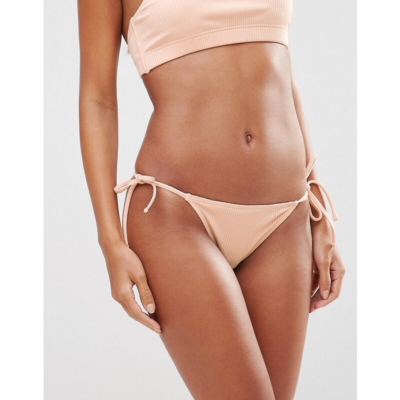 ASOS - Mix and Match - Bas de bikini brésilien côtelé avec liens à nouer sur les côtés - Rose