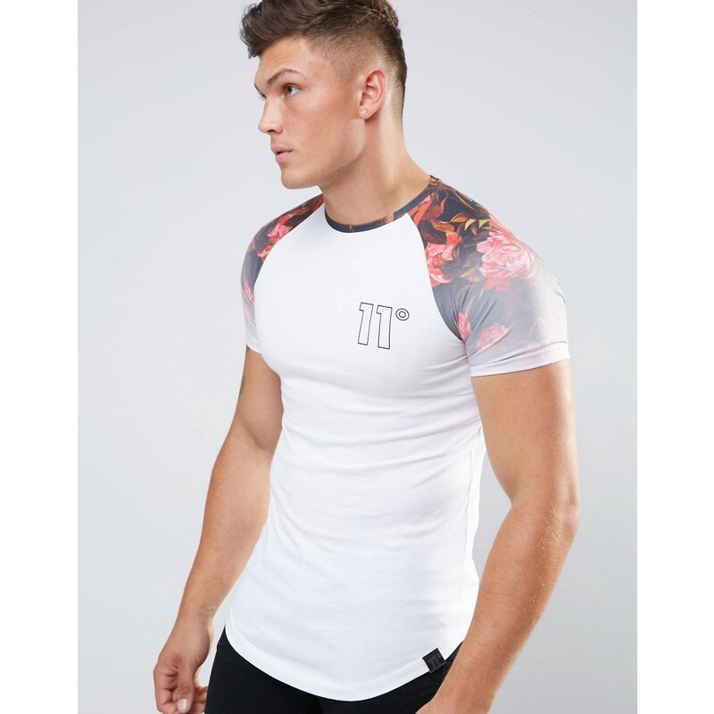 11 Degrees - T-shirt avec manches raglan à imprimé floral - Blanc