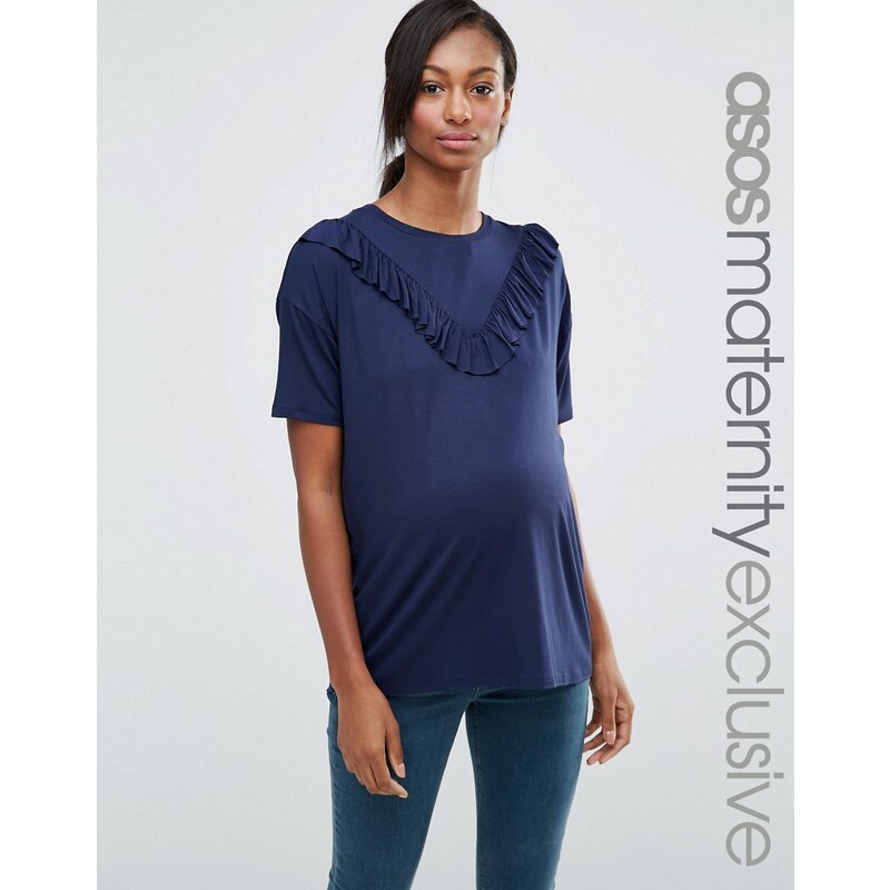 ASOS Maternity - T-shirt à volants - Bleu