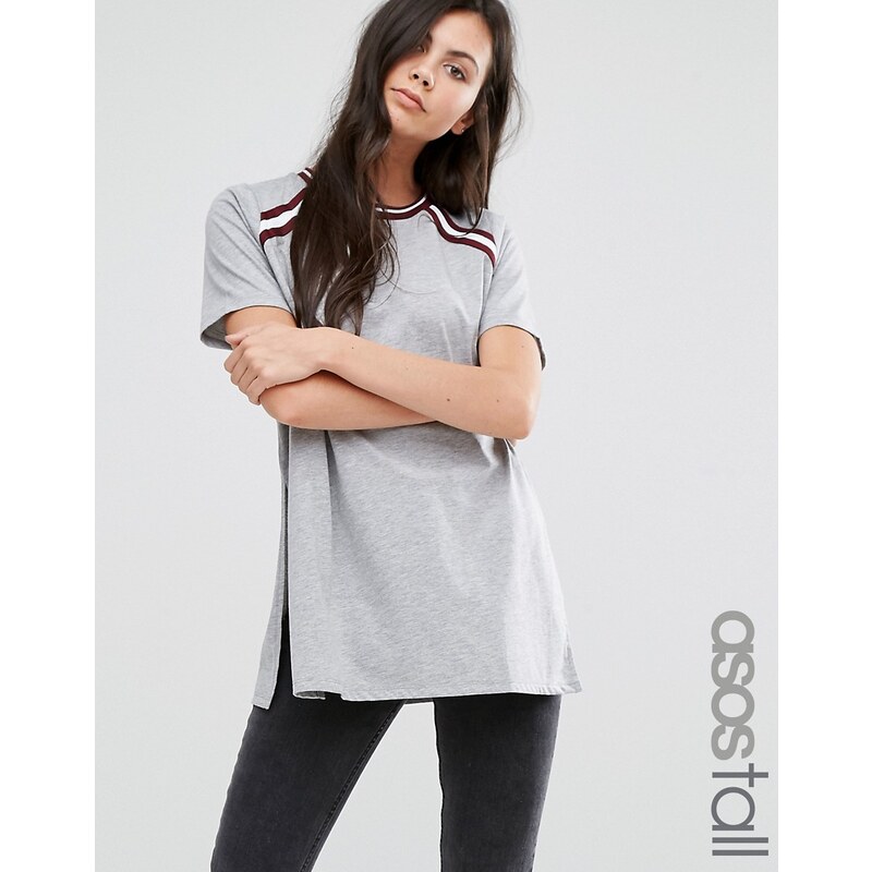 ASOS TALL - T-shirt long avec empiècements à rayures - Gris