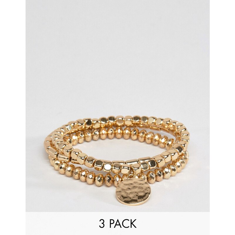 ASOS - Lot de 3 bracelets de l'amitié stretch en perles dorées - Doré