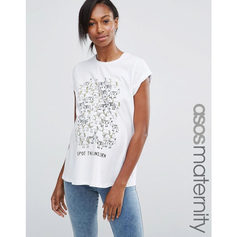 ASOS Maternity - T-shirt avec imprimé Spot The Unicorn - Blanc