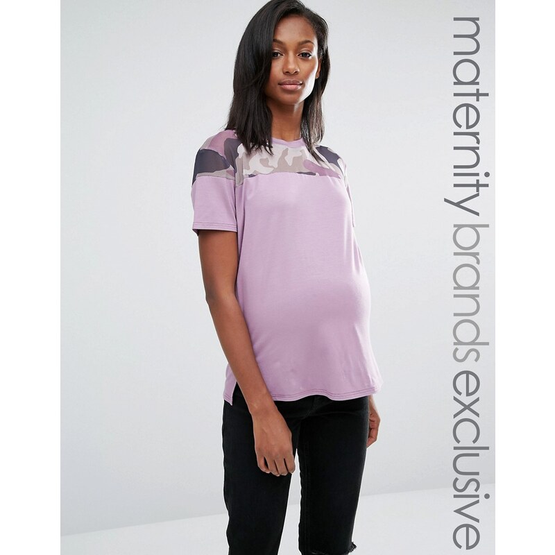 Missguided Maternity - T-shirt à empiècements en tulle motif camouflage - Violet