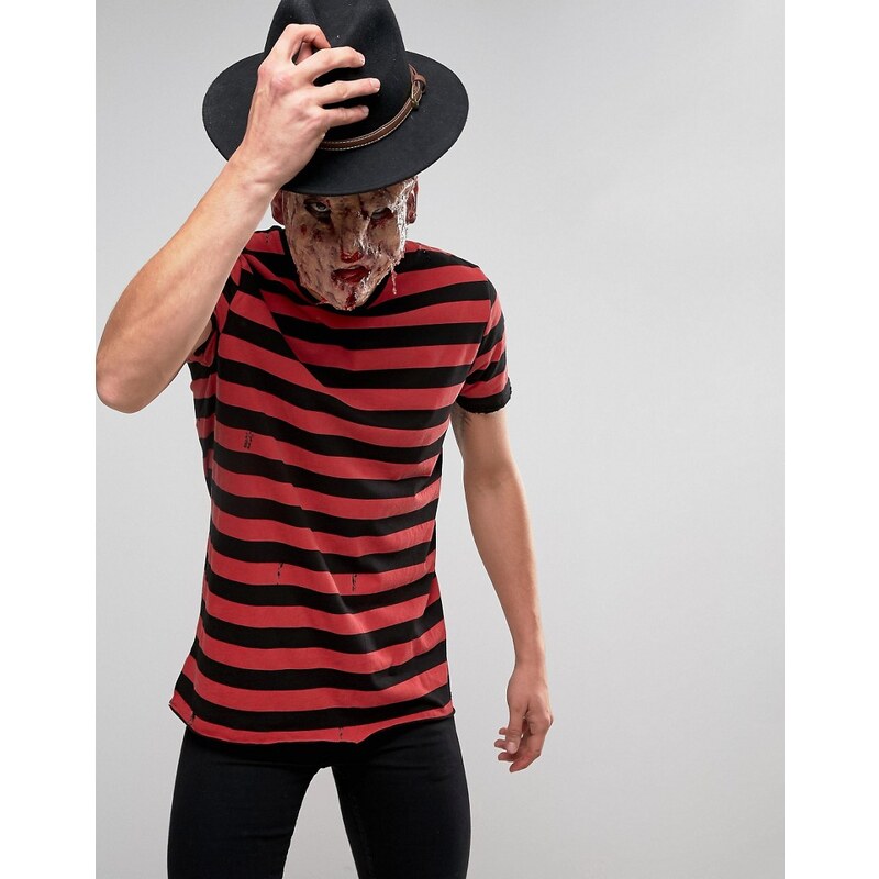 ASOS - T-shirt d'Halloween coupe longue à rayures effet vieilli - Rouge