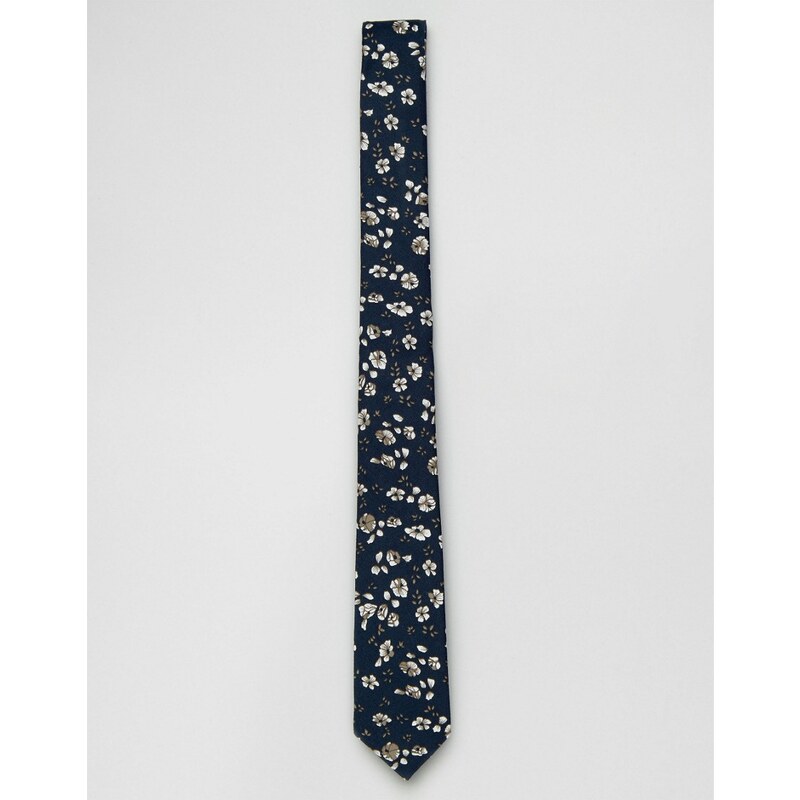 ASOS - Cravate fine à motif fleuri bleu marine - Bleu marine
