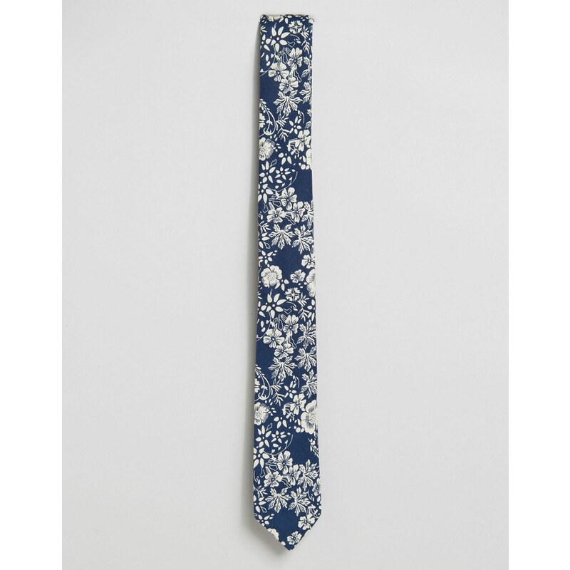 ASOS - Cravate fine avec imprimé floral - Bleu marine