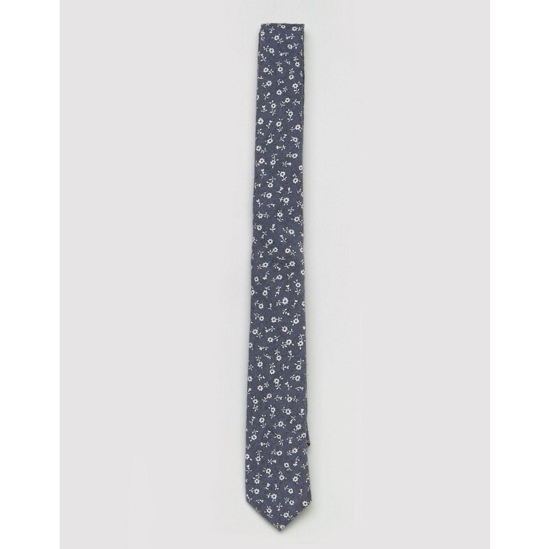 ASOS - Cravate à fleurs - Bleu marine