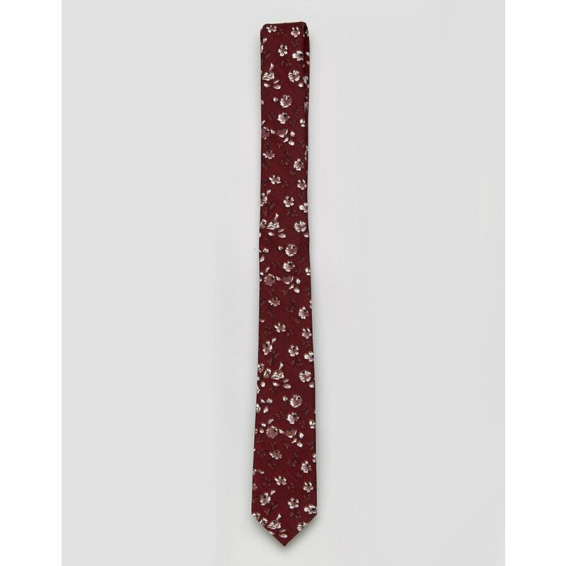 ASOS - Cravate fine à motif fleuri - Bordeaux - Rouge