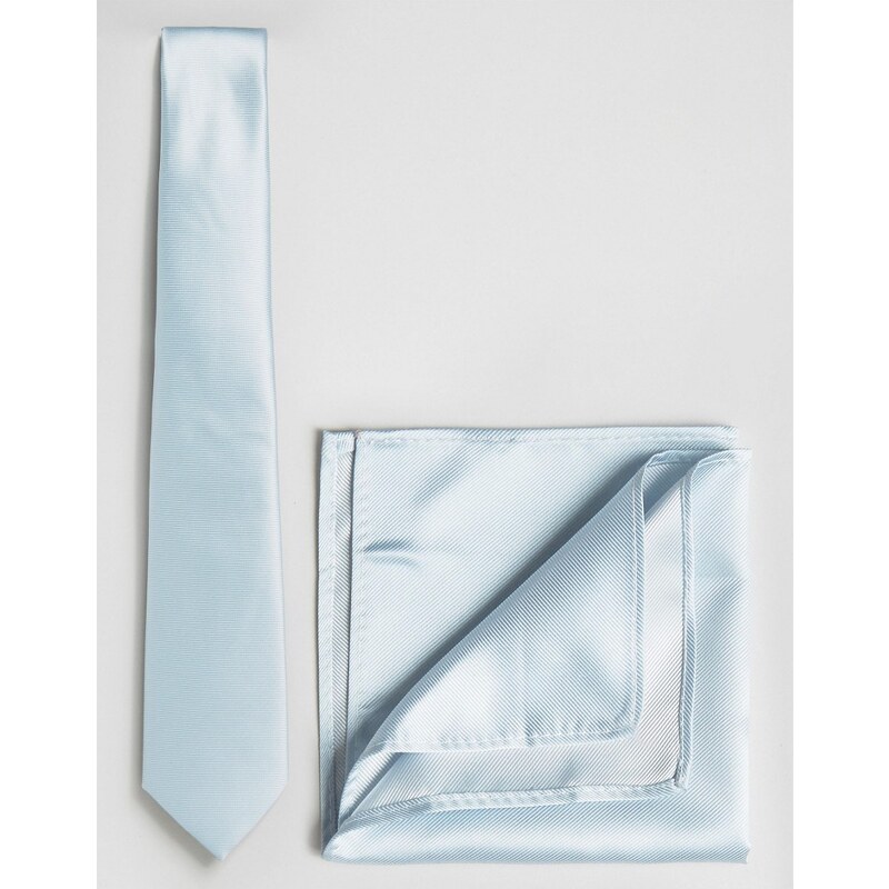 ASOS Wedding - Ensemble pochette et cravate - Bleu clair - Bleu