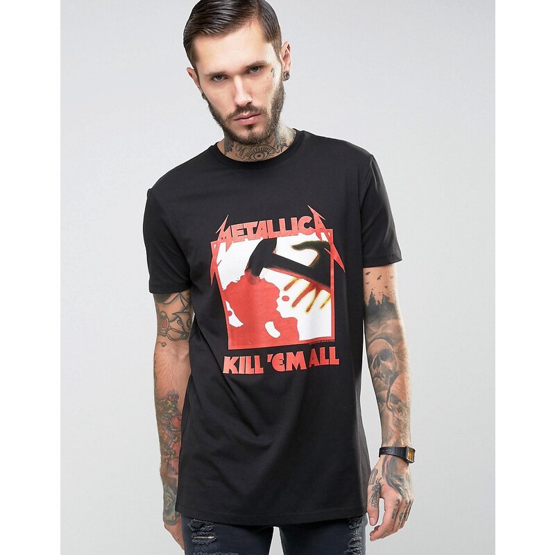 ASOS Metallica Longline Band T-Shirt With Kill 'Em All Print In Black - Noir