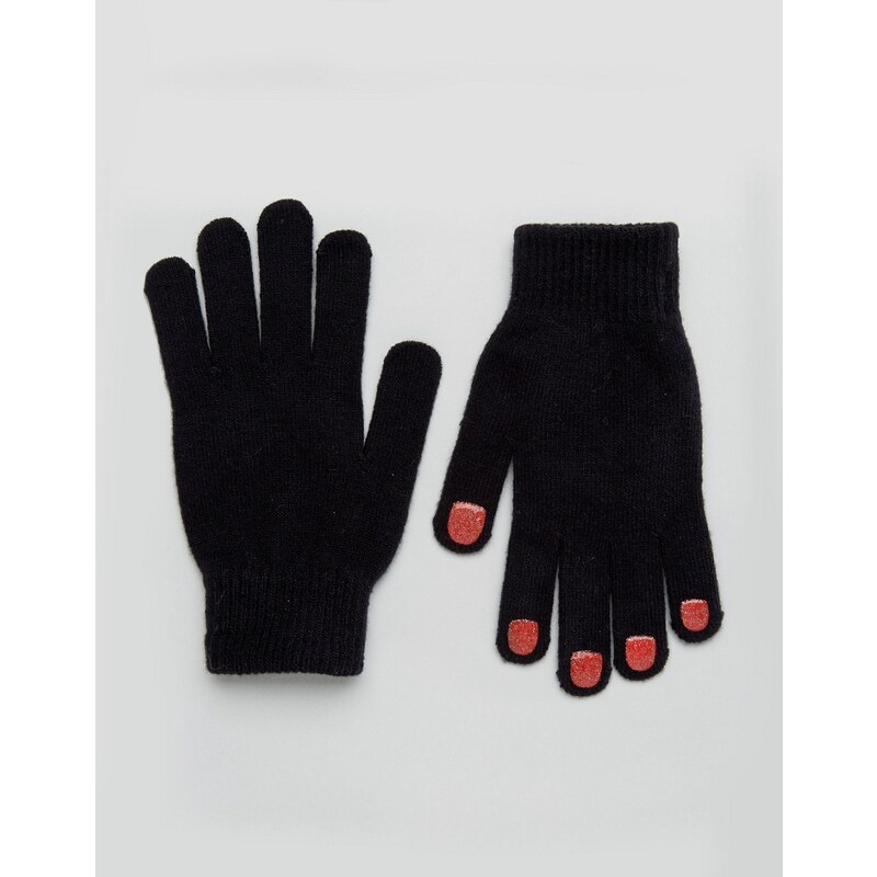 Monki - Gants pour écran tactile motif ongles - Noir