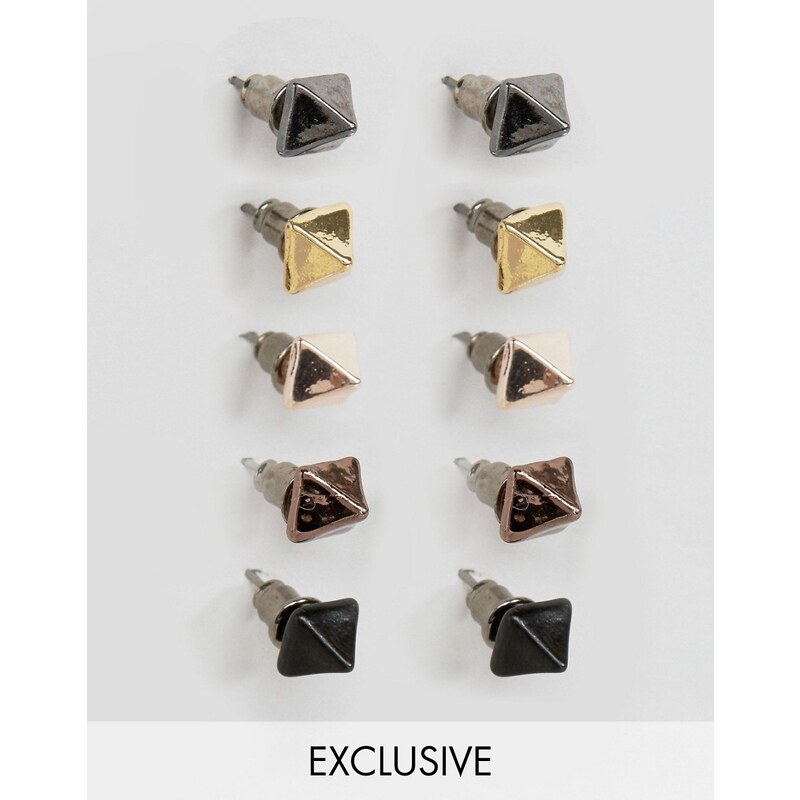 DesignB London - Lot de 5 boucles d'oreilles pyramides - Multi