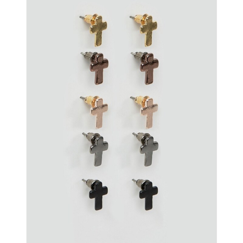 DesignB London - Lot de 5 boucles d'oreilles motif croix - Multi
