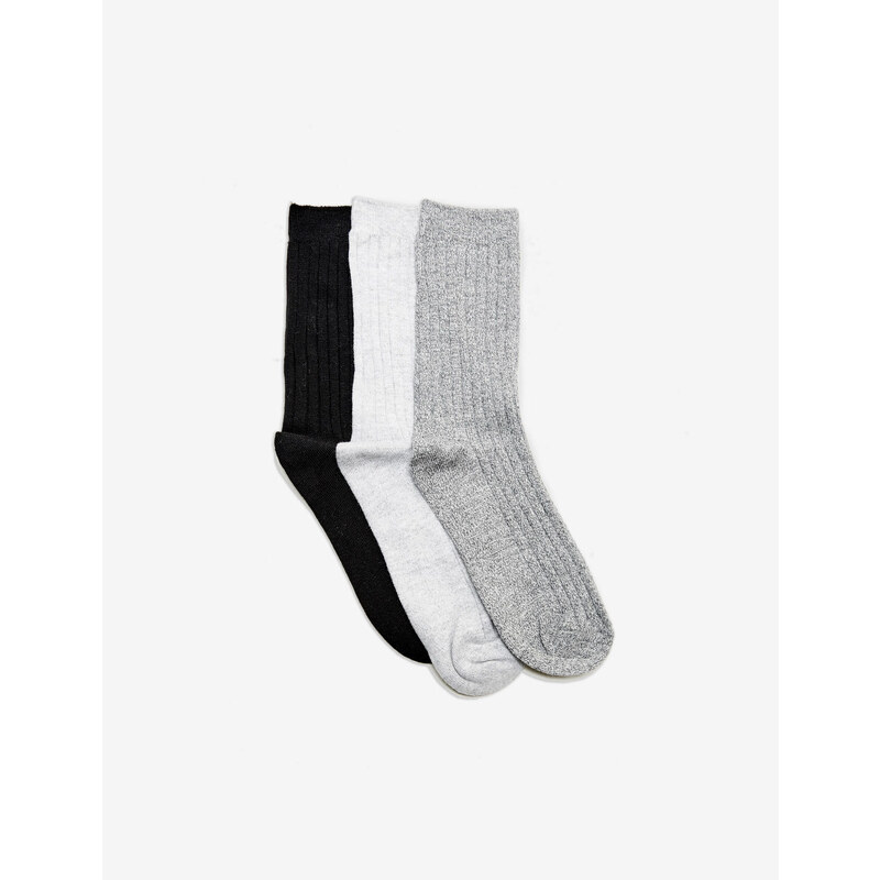 chaussettes mi-hautes noires, gris anthracite chiné et gris clair Jennyfer
