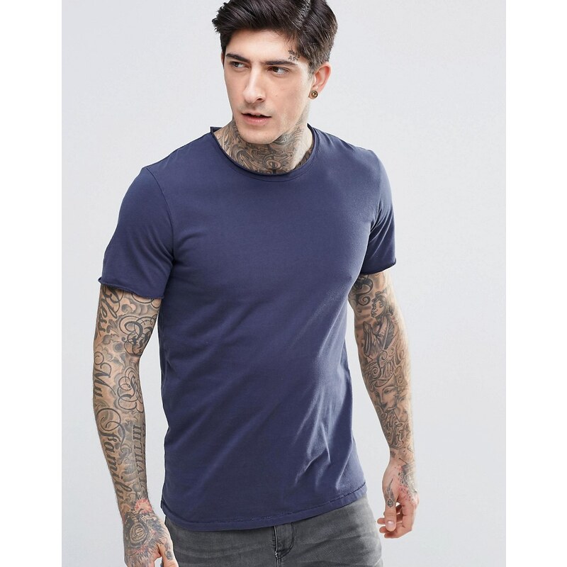 Minimum - T-shirt à bords bruts - Bleu marine