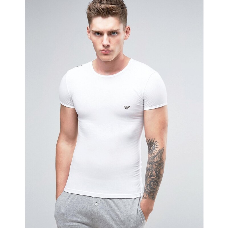 Emporio Armani - T-shirt moulant avec logo brillant - Blanc