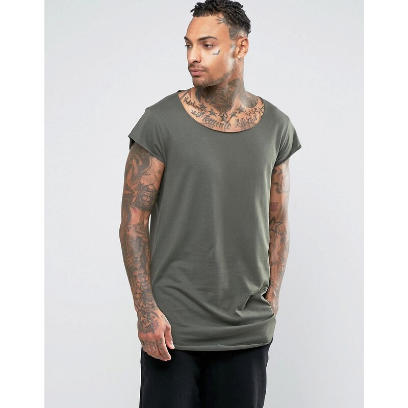 ASOS - T-shirt super long avec ourlet arrondi - Vert - Vert