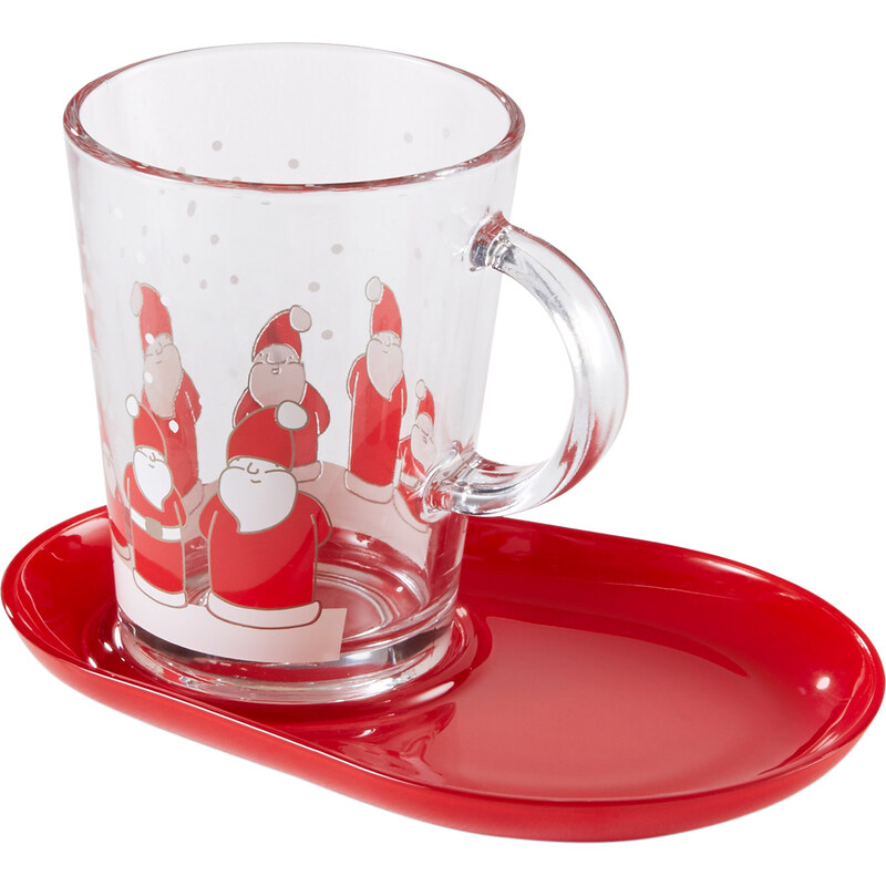 bpc living Tasse en verre Santa avec sous-tasse (Ens. 4 pces.) rouge maison - bonprix