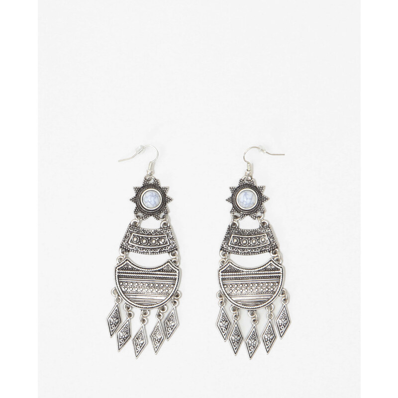 Boucles d'oreilles ethniques avec pierre Femme - Couleur gris argenté - Taille 00 -PIMKIE- LA MODE FEMME