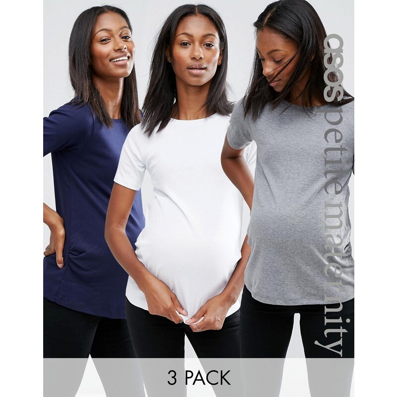 ASOS Maternity PETITE - Lot de 3 tops ras de cou à manches courtes - Multi