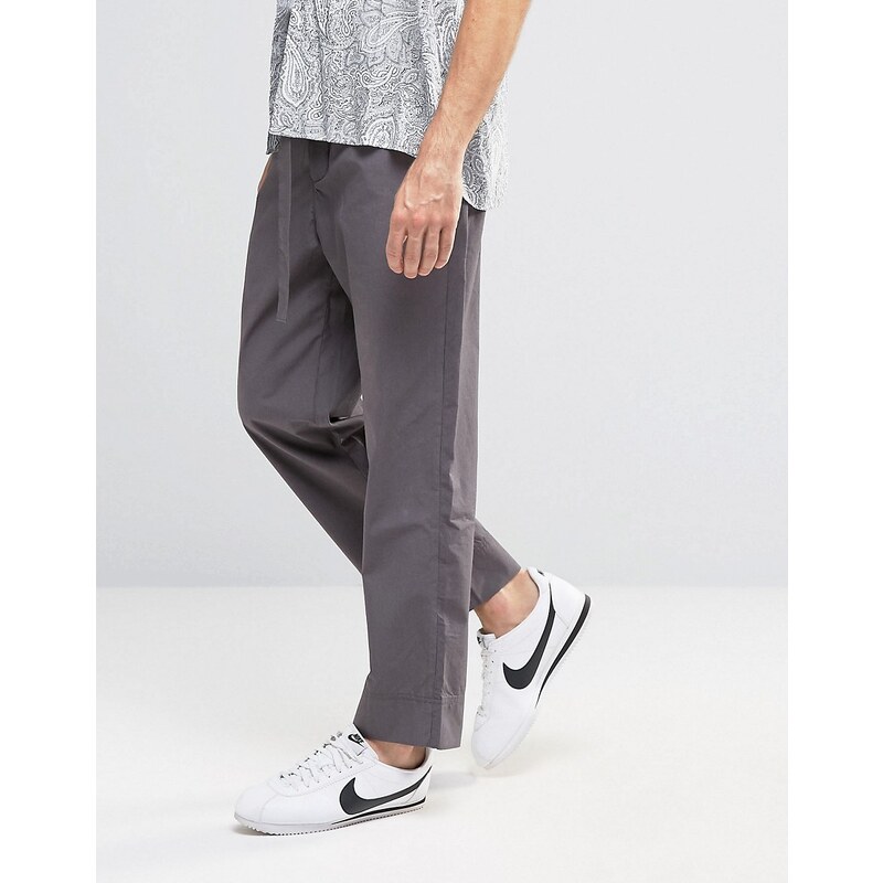 ASOS - Pantalon large taille haute avec ceinture en tissu - Gris moyen - Gris