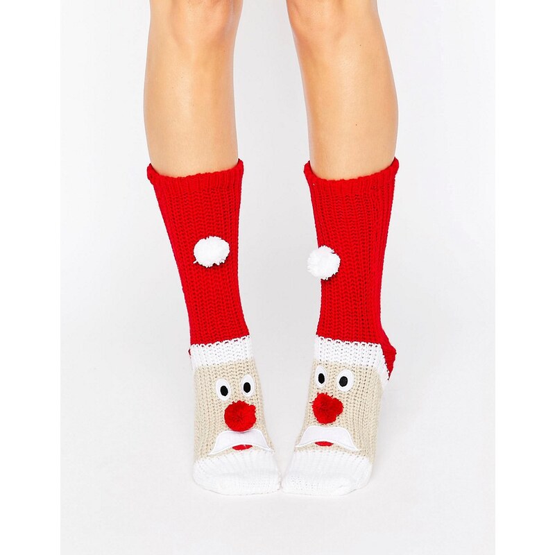Loungeable - Chaussettes de Noël en grosse maille motif Père Noël - Rouge