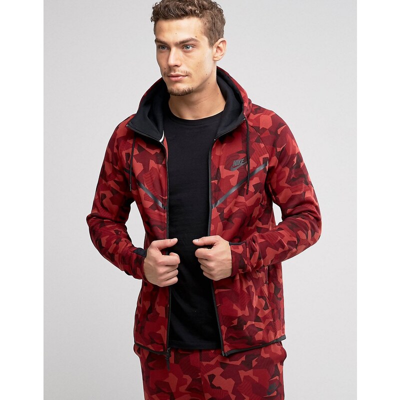 Nike - Tech - Sweat à capuche camouflage en polaire - Rouge 835866-674 - Rouge