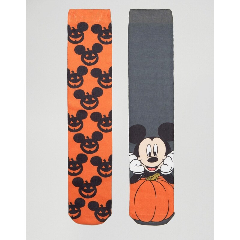 ASOS - Lot de 2 paires de chaussettes de Halloween à imprimé Mickey Mouse et citrouilles - Multi