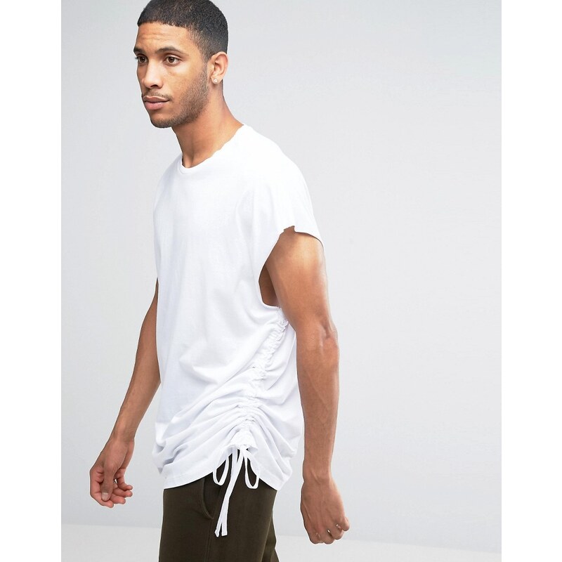 ASOS - T-shirt oversize ultra long avec fronces sur les côtés et cordons de serrage - Gris