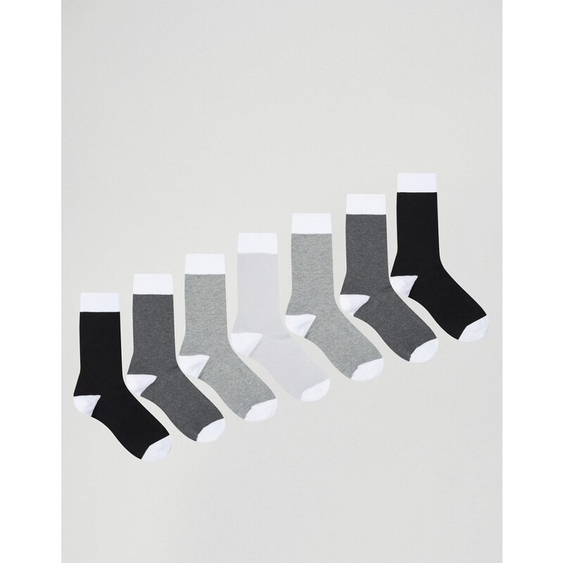 ASOS - Lot de 7 paires de chaussettes - Noir et blanc - Multi