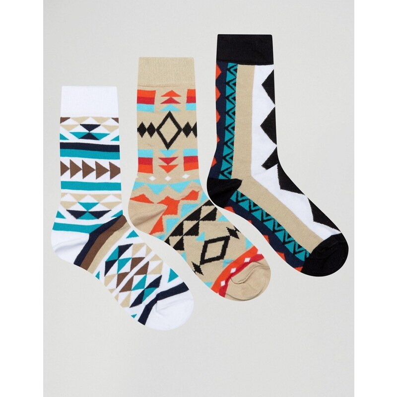 ASOS - Lot de 3 paires de chaussettes à imprimé aztèque - Multi