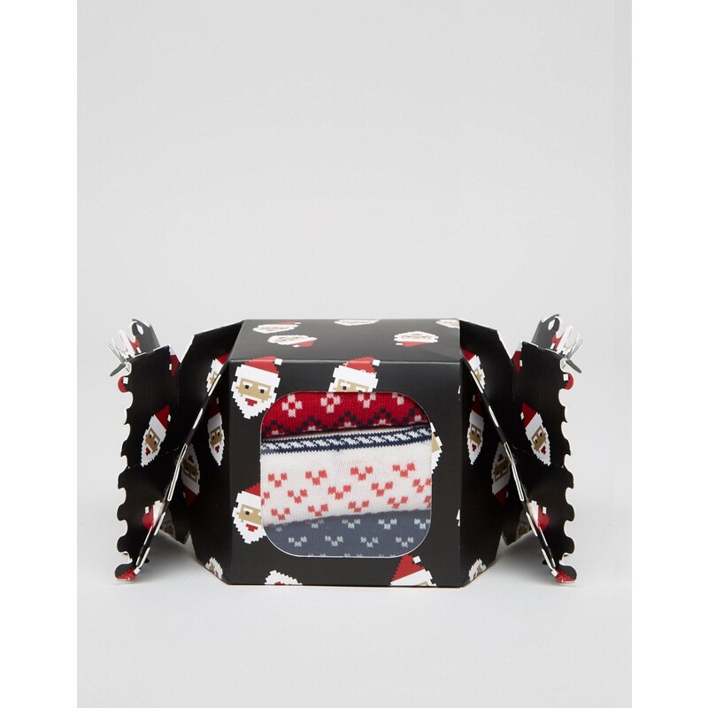 ASOS - Coffret cadeau pétard de Noël avec 3 paires de chaussettes en jacquard motif renne - Multi