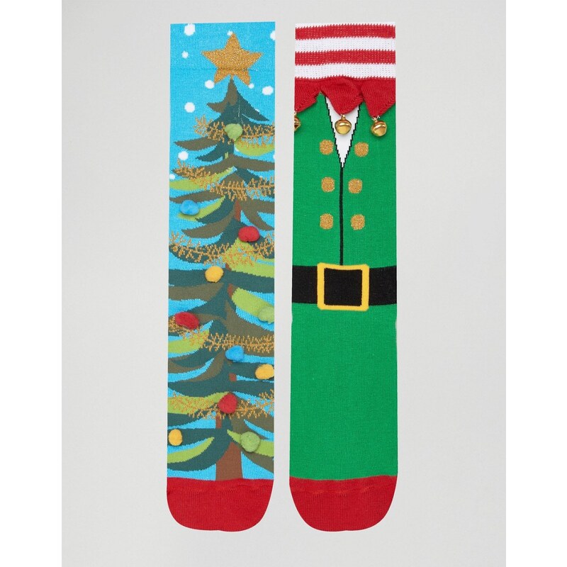 ASOS - Lot de 2 paires de chaussettes de Noël avec cloches - Multi