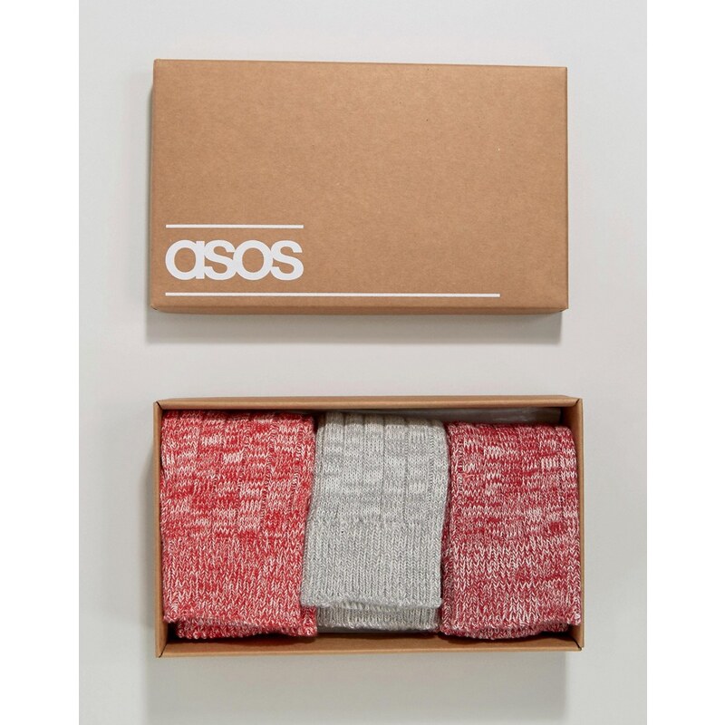 ASOS - Coffret cadeau 3 paires de chaussettes pour bottes - Rouge - Multi