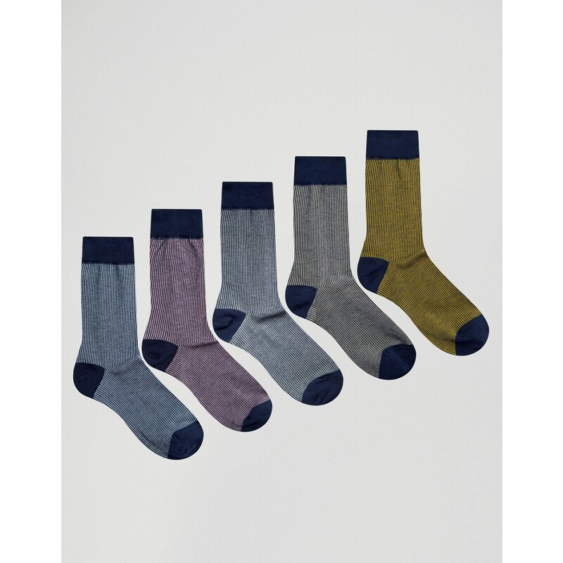 ASOS - Lot de 5 paires de chaussettes côtelées colorées - Bleu marine
