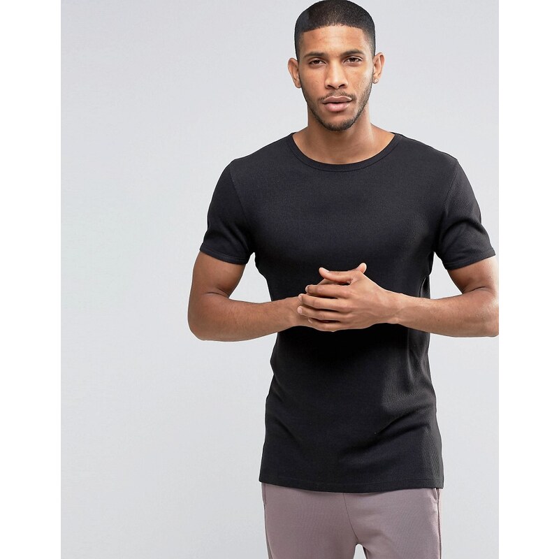 ASOS - T-shirt moulant côtelé léger - Noir