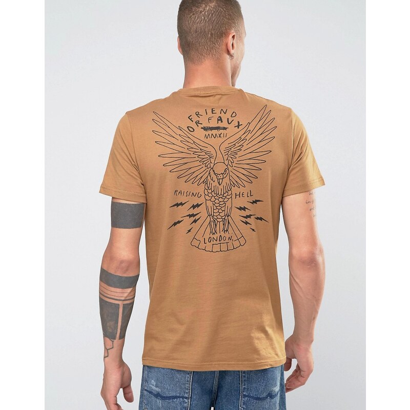 Friend or Faux - T-shirt à imprimé aigle au dos - Marron