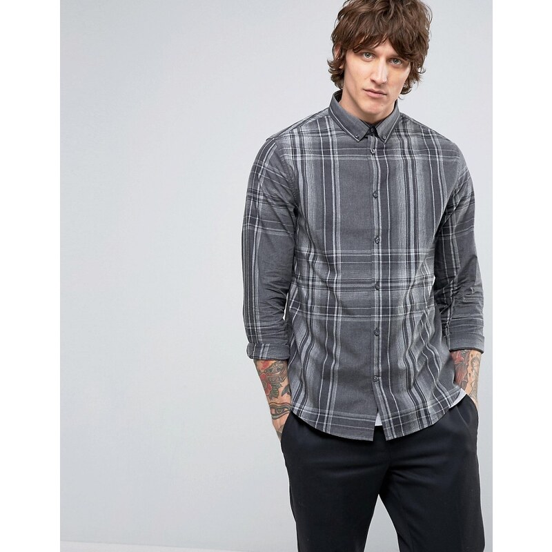 Hoxton Shirt Company - Chemise ajustée habillée à carreaux - Gris