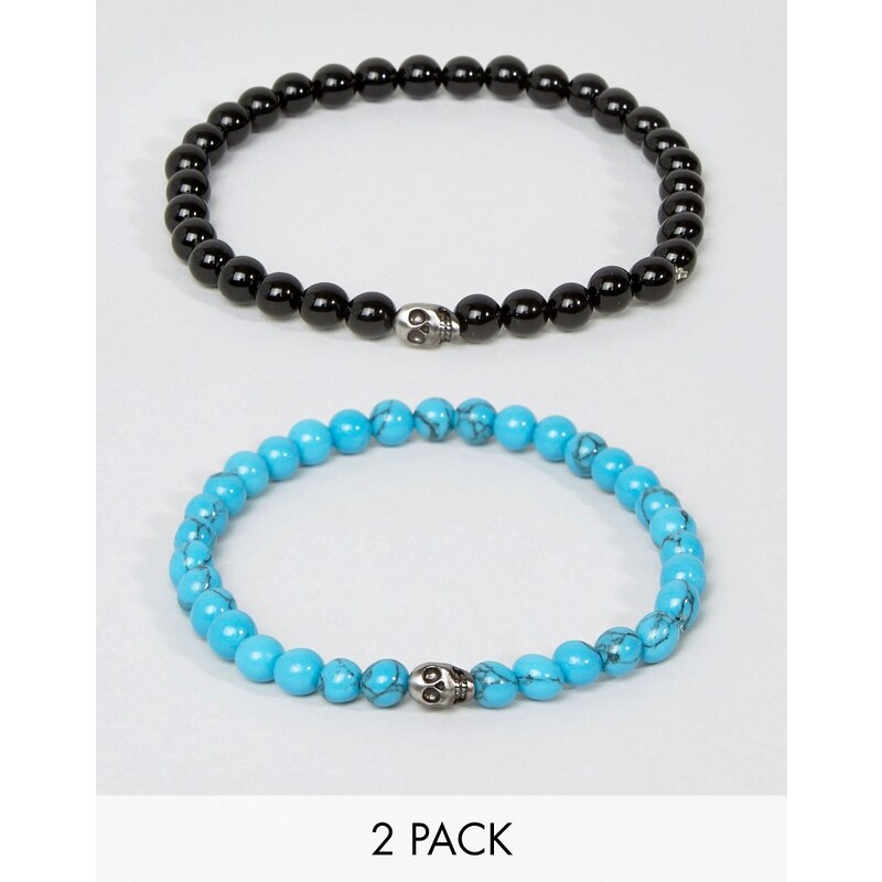 Simon Carter - Lot de 2 bracelets de perles avec petites têtes de mort - Exclusivité ASOS - Multi